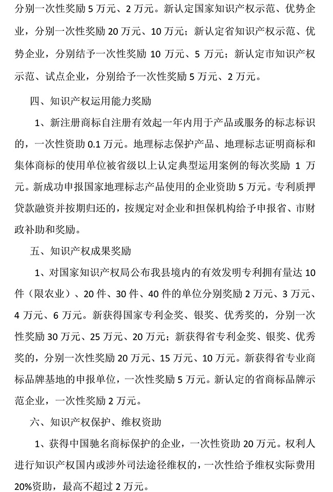 安徽省馬鞍山市當涂縣質(zhì)量提升（知識產(chǎn)權(quán)）資助獎勵